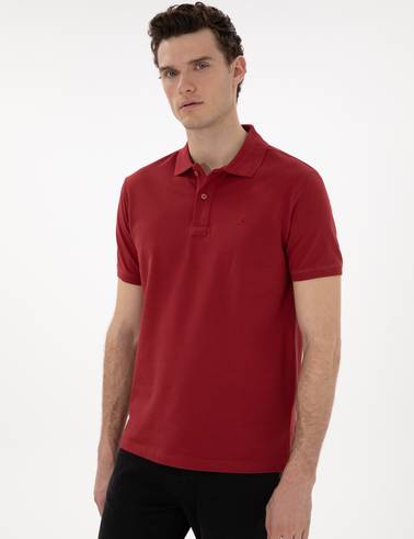 Nar Çiçeği Slim Fit Kıvrılmaz Polo Yaka Basic Tişört