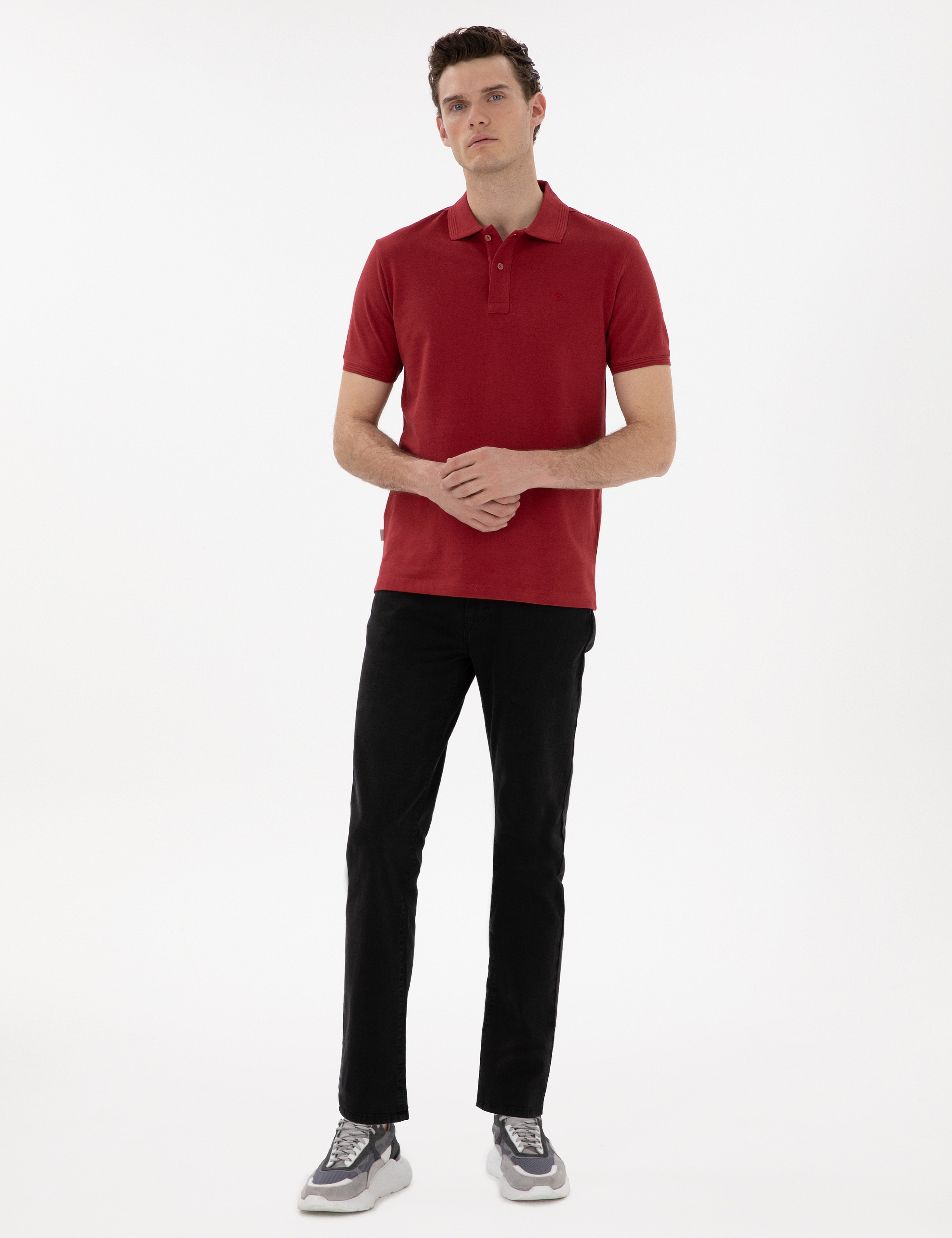 Nar Çiçeği Slim Fit Kıvrılmaz Polo Yaka Basic Tişört