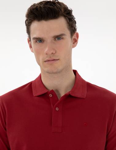 Nar Çiçeği Slim Fit Kıvrılmaz Polo Yaka Basic Tişört