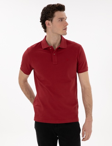 Nar Çiçeği Slim Fit %100 Pamuk Kıvrılmaz Düğmeli Polo Yaka Basic Tişört
