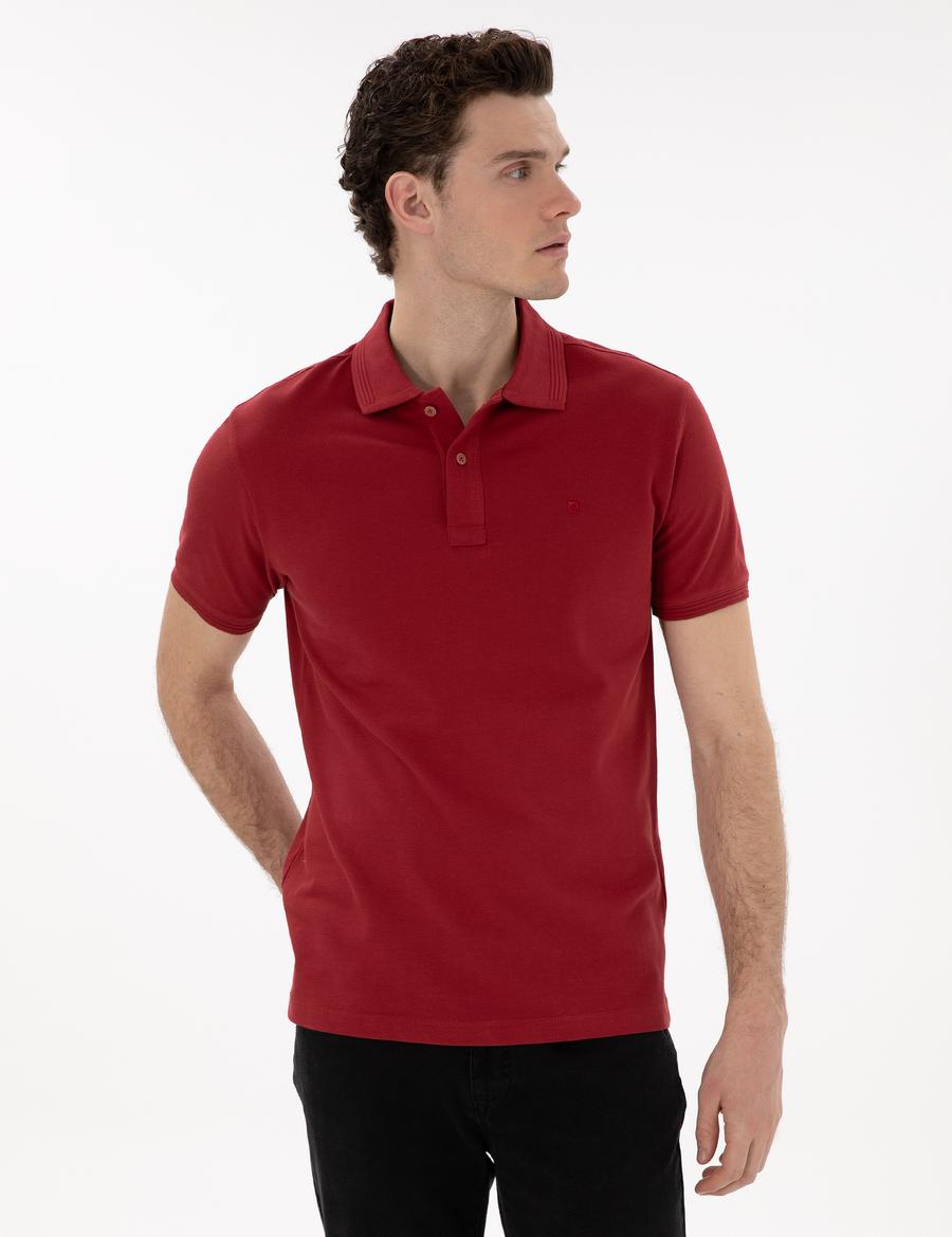 Nar Çiçeği Slim Fit Kıvrılmaz Polo Yaka Basic Tişört