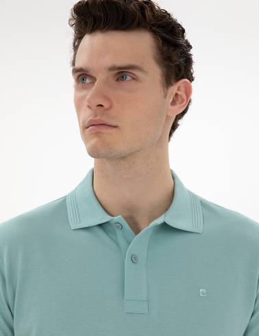 Koyu Mint Slim Fit Kıvrılmaz Polo Yaka Basic Tişört