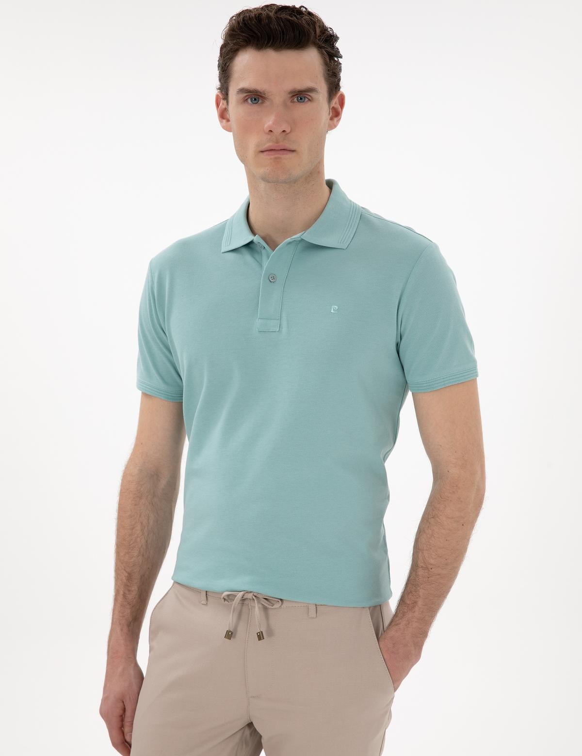 Koyu Mint Slim Fit Kıvrılmaz Polo Yaka Basic Tişört - 50302561236