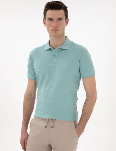 Koyu Mint Slim Fit Kıvrılmaz Polo Yaka Basic Tişört