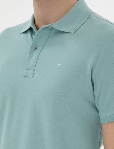 Koyu Mint Slim Fit Kıvrılmaz Polo Yaka Basic Tişört
