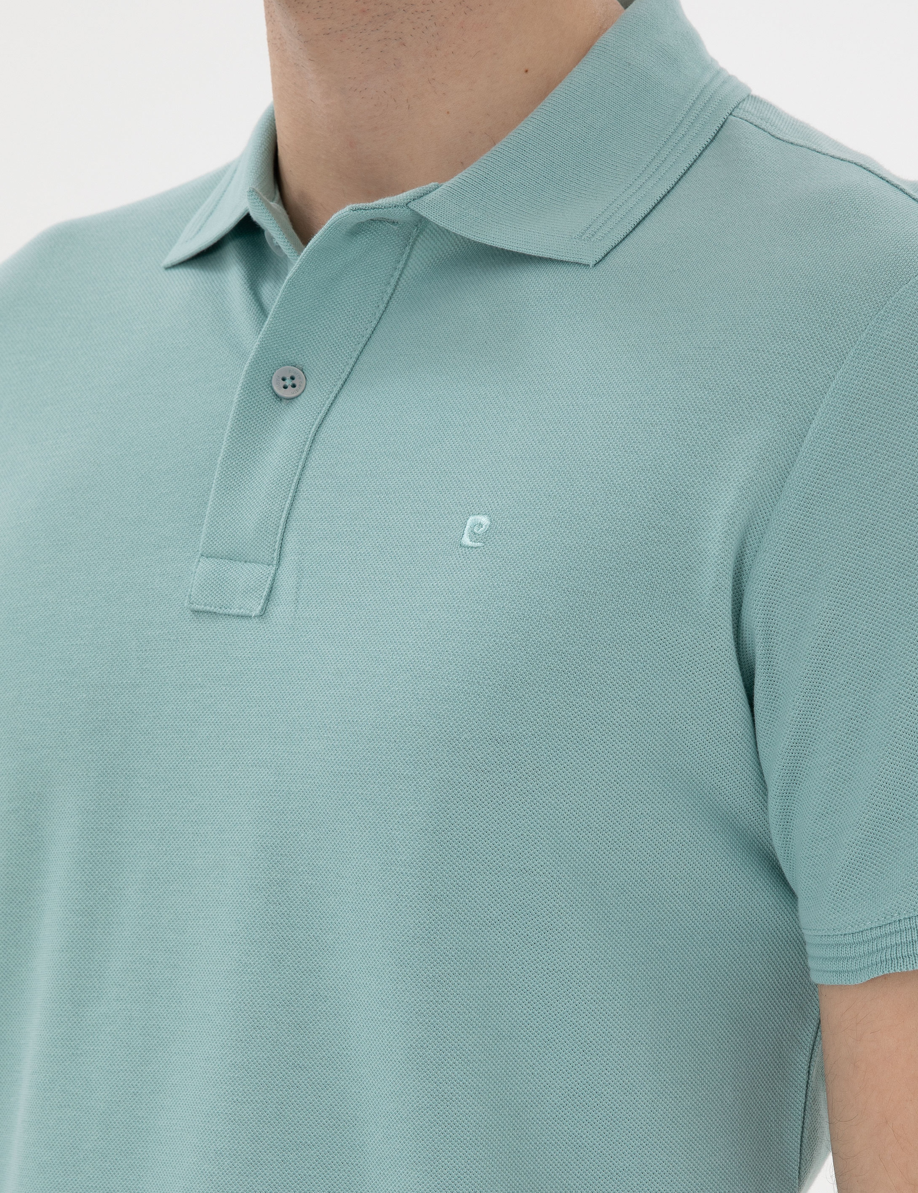 Koyu Mint Slim Fit Kıvrılmaz Polo Yaka Basic Tişört - Image 7
