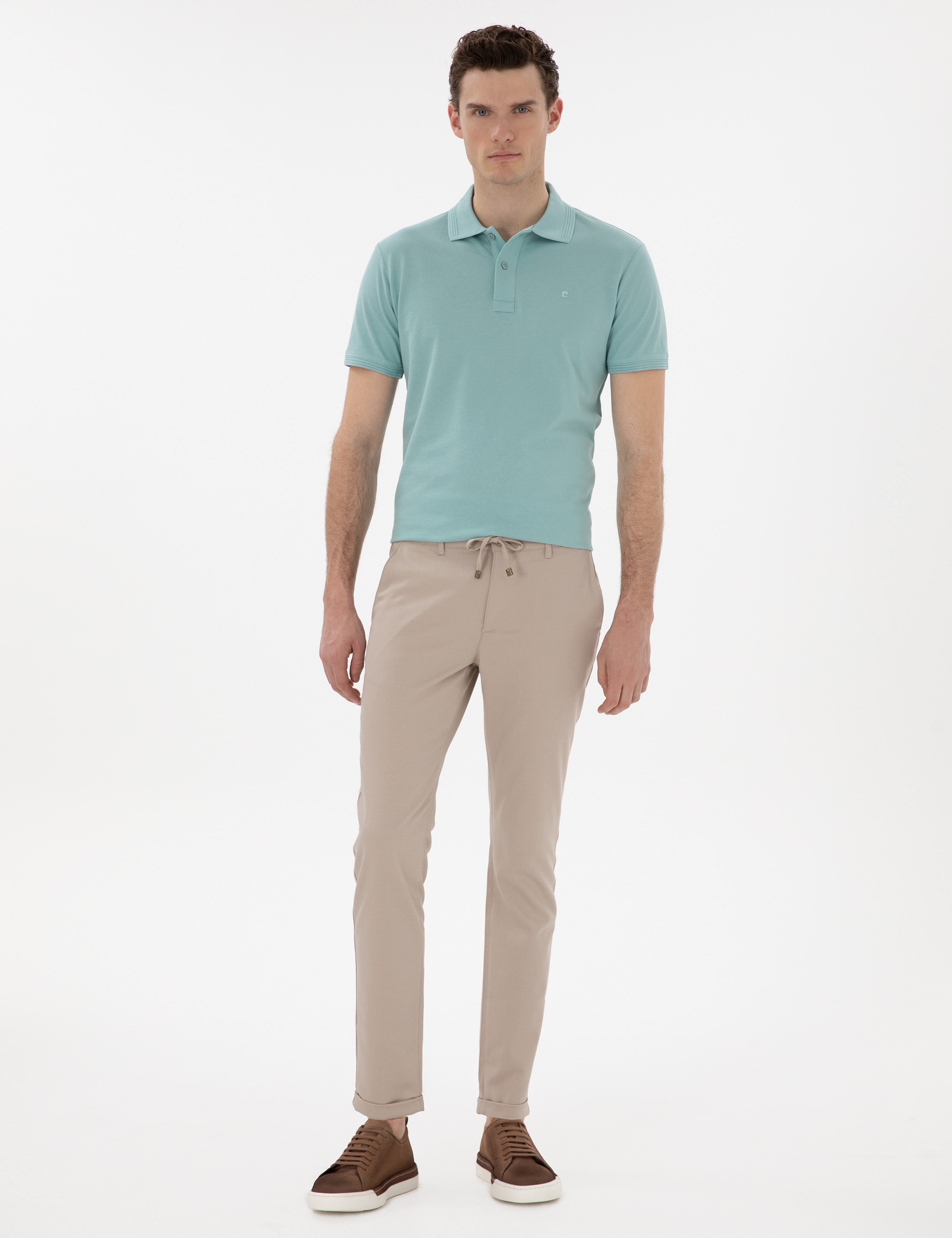 Koyu Mint Slim Fit Kıvrılmaz Polo Yaka Basic Tişört - Image 4