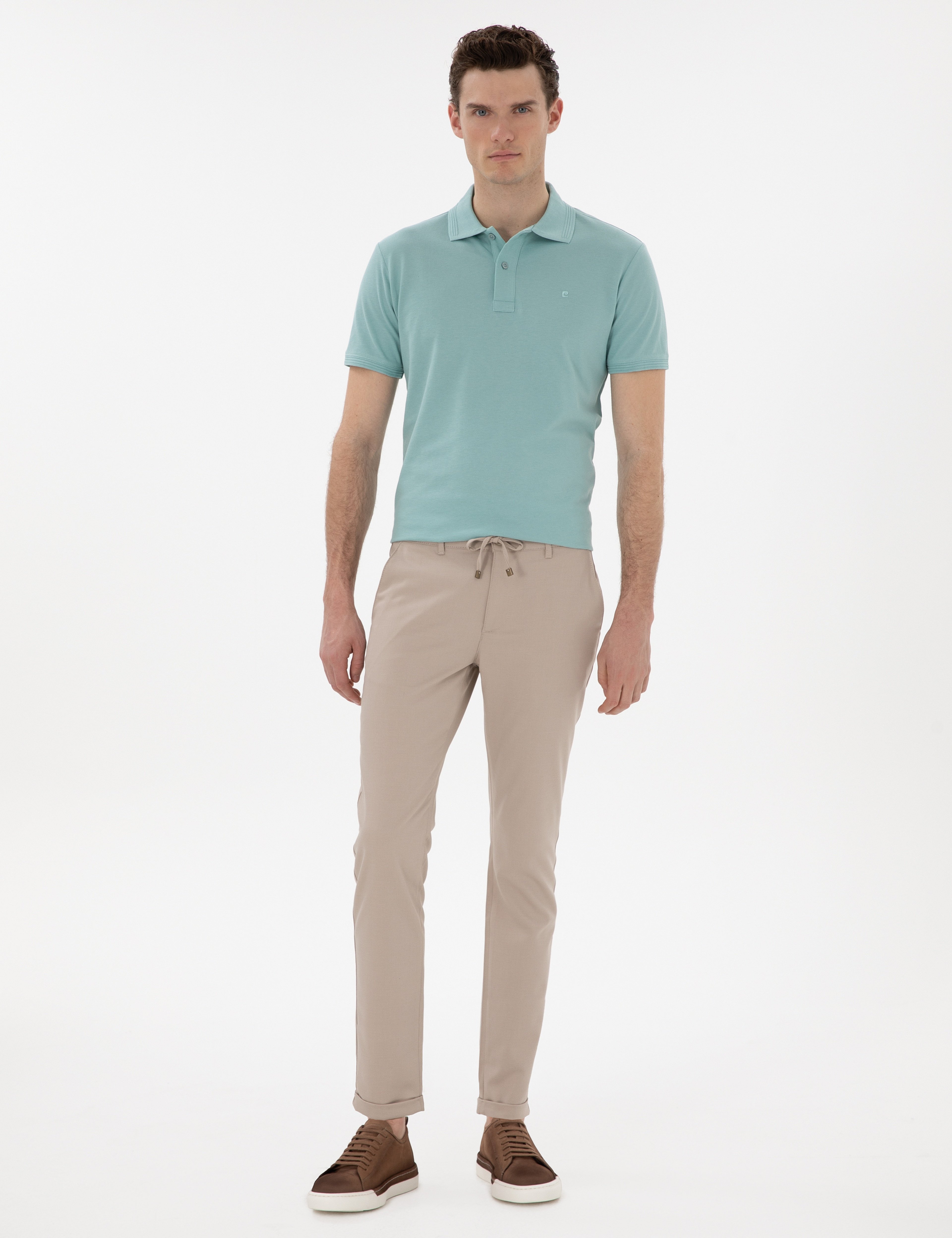 Koyu Mint Slim Fit Kıvrılmaz Polo Yaka Basic Tişört
