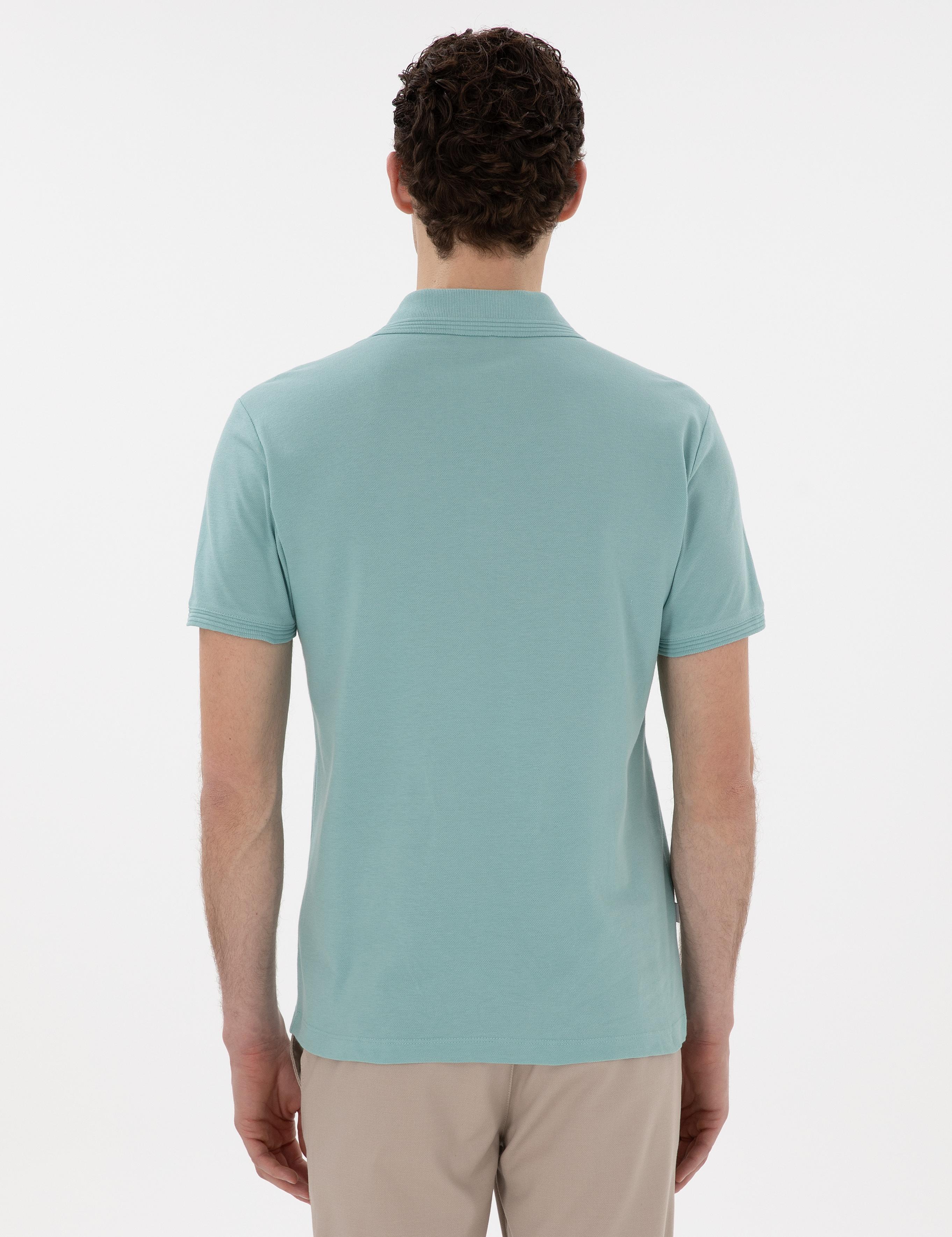 Koyu Mint Slim Fit Kıvrılmaz Polo Yaka Basic Tişört