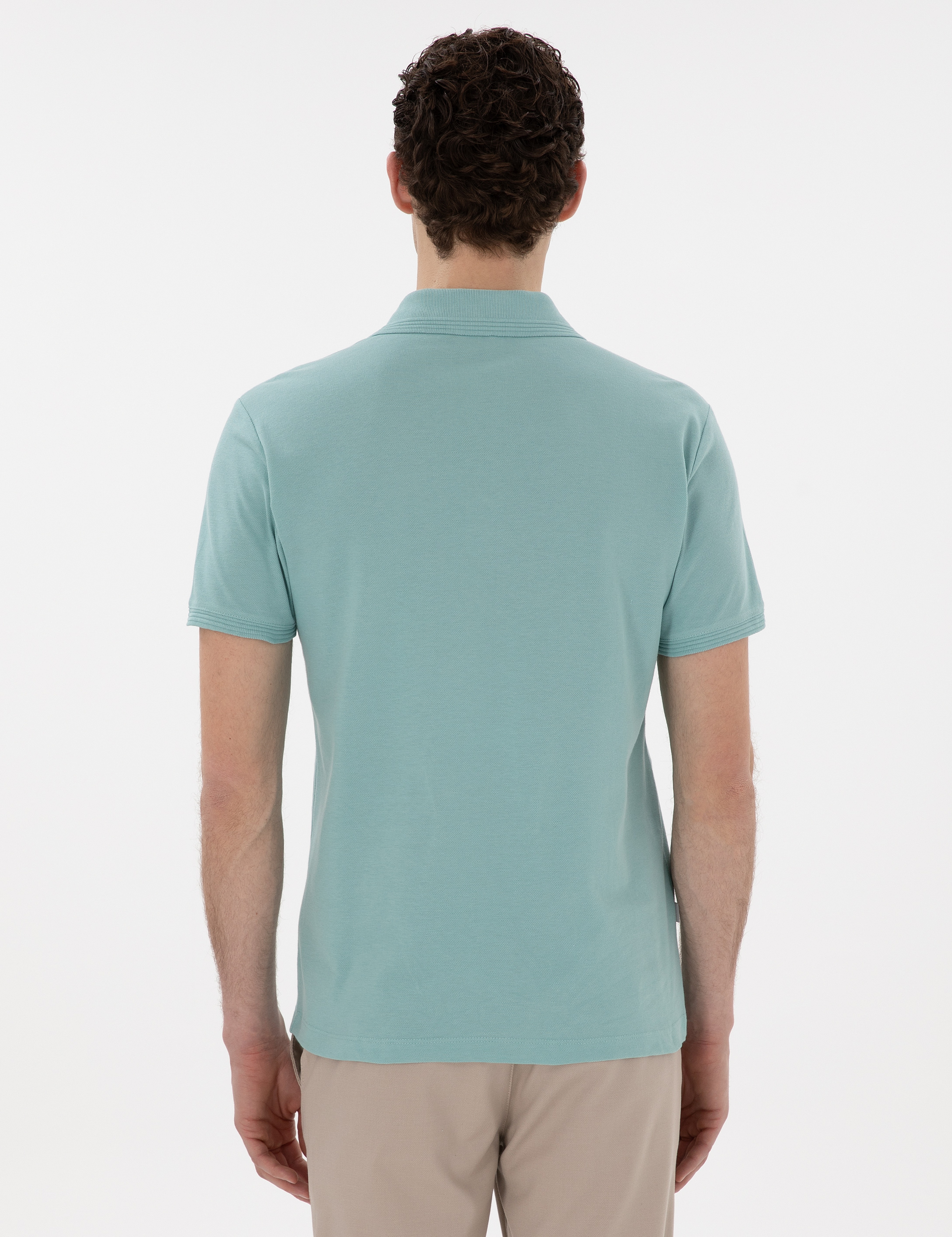 Koyu Mint Slim Fit Kıvrılmaz Polo Yaka Basic Tişört - Image 5