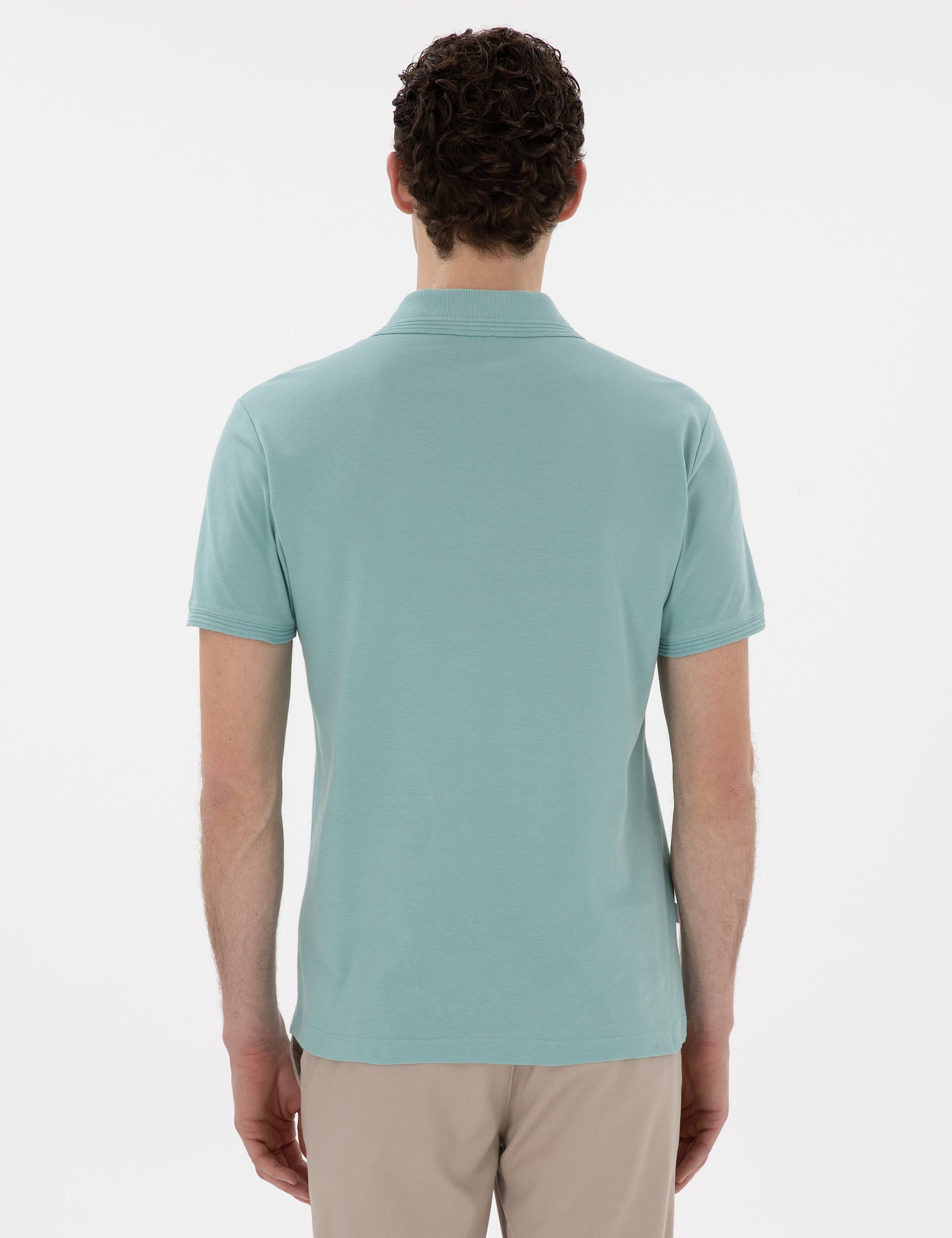 Koyu Mint Slim Fit Kıvrılmaz Polo Yaka Basic Tişört