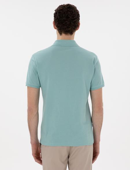 Koyu Mint Slim Fit Kıvrılmaz Polo Yaka Basic Tişört - 50302561236