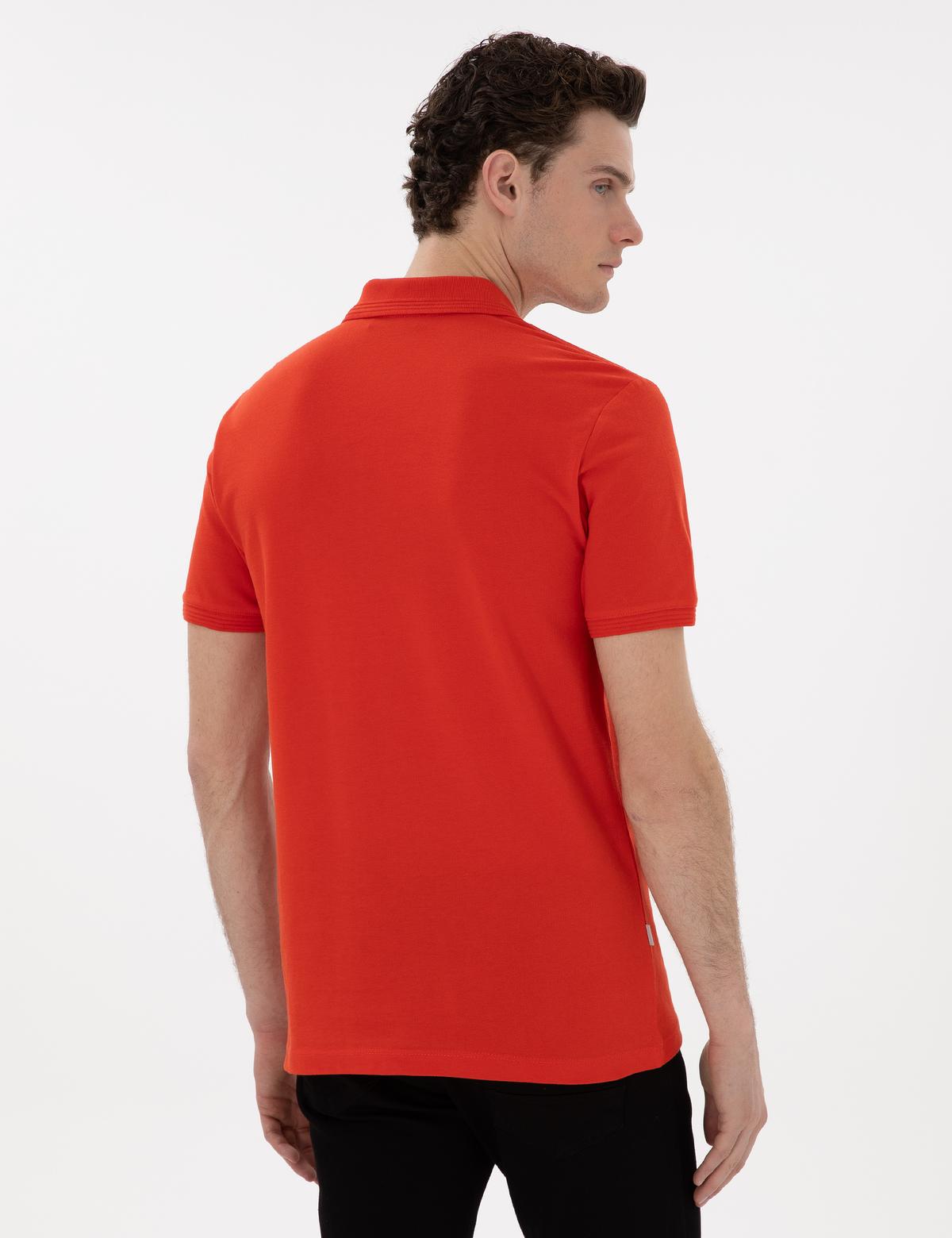 Kırmızı Slim Fit Kıvrılmaz Polo Yaka Basic Tişört - 50302561134