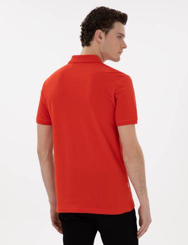 Kırmızı Slim Fit Kıvrılmaz Polo Yaka Basic Tişört