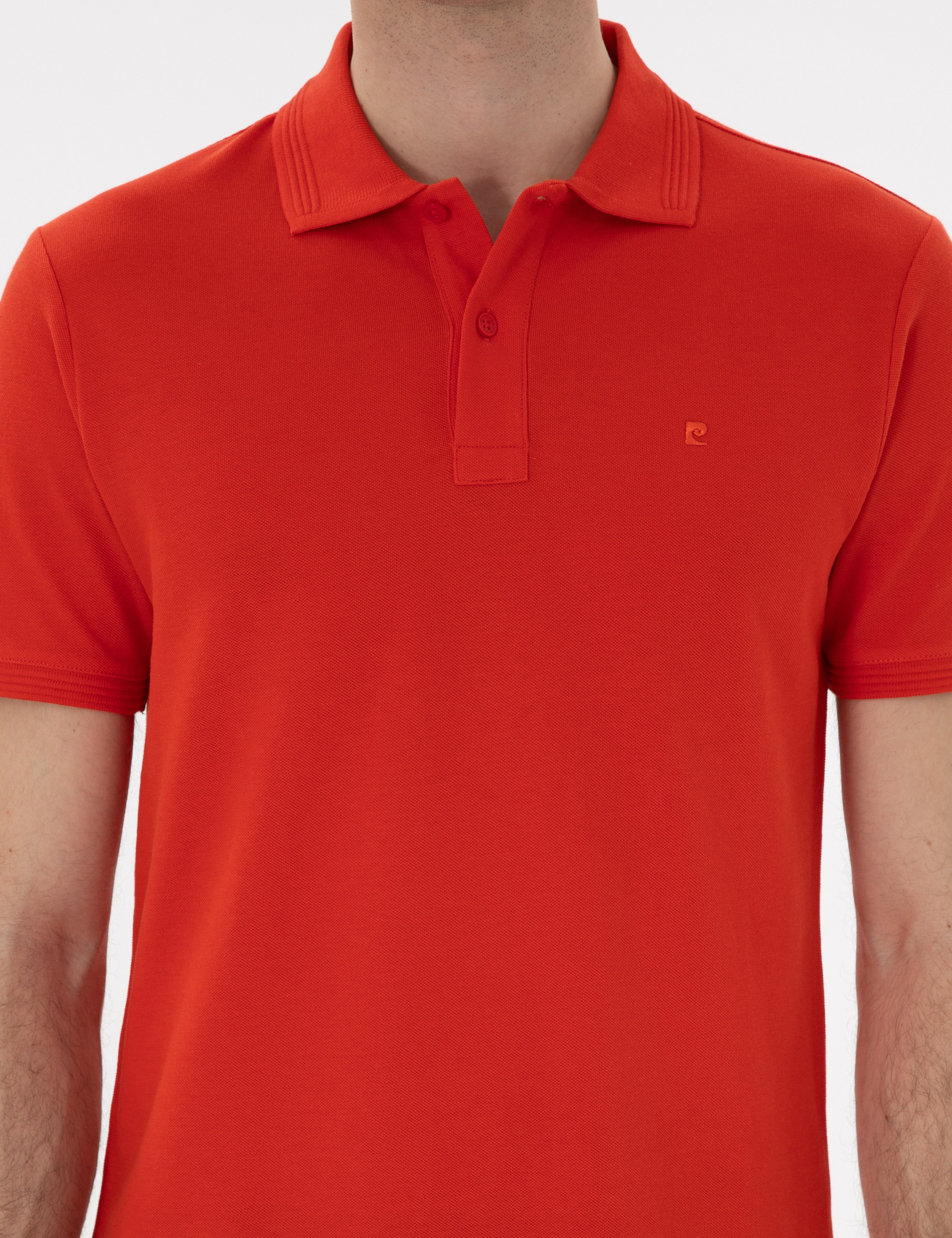 Kırmızı Slim Fit Kıvrılmaz Polo Yaka Basic Tişört