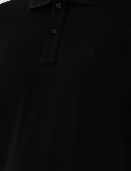 Siyah Slim Fit Kıvrılmaz Polo Yaka Basic Tişört - 50302561044