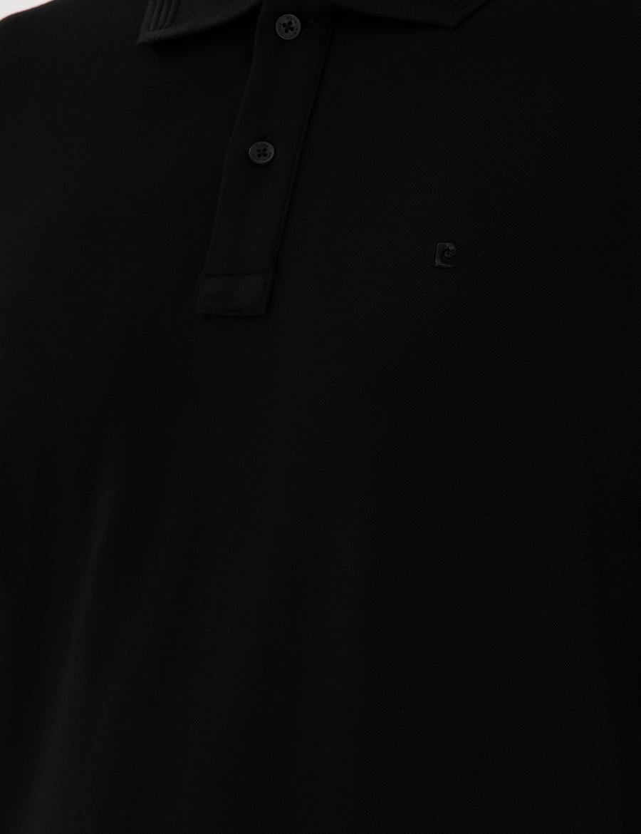 Siyah Slim Fit Kıvrılmaz Polo Yaka Basic Tişört
