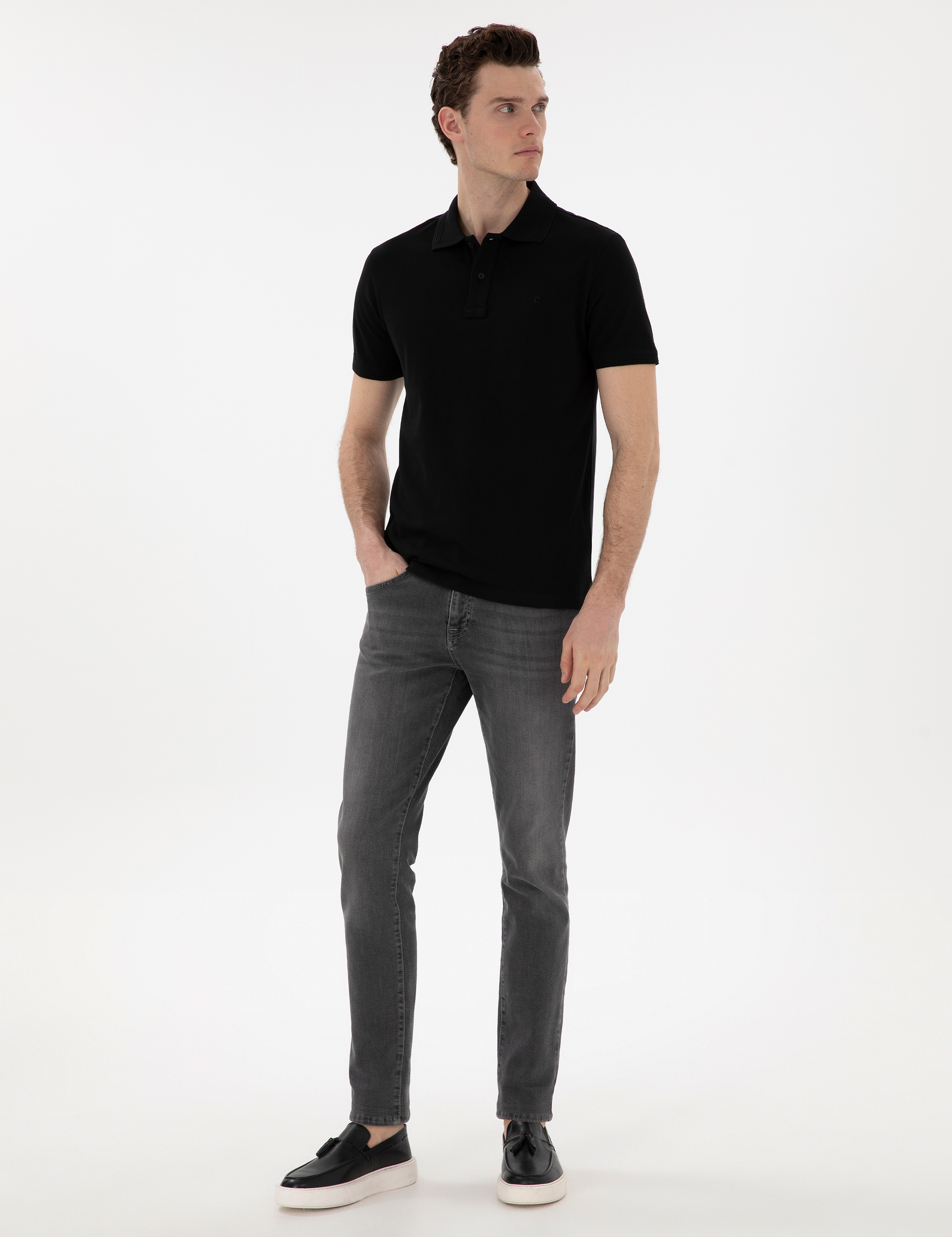 Siyah Slim Fit Kıvrılmaz Polo Yaka Basic Tişört - Image 4