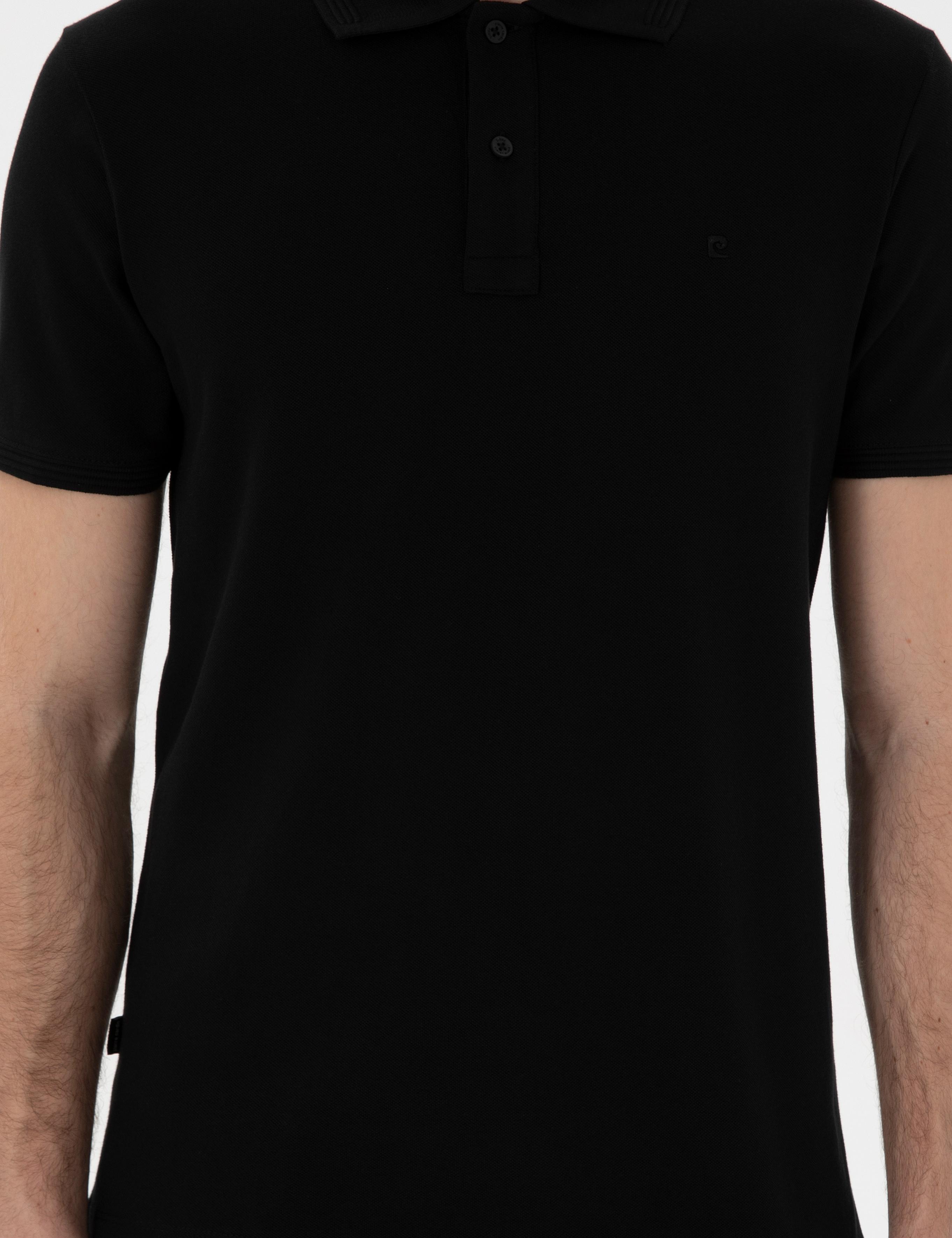 Siyah Slim Fit Kıvrılmaz Polo Yaka Basic Tişört