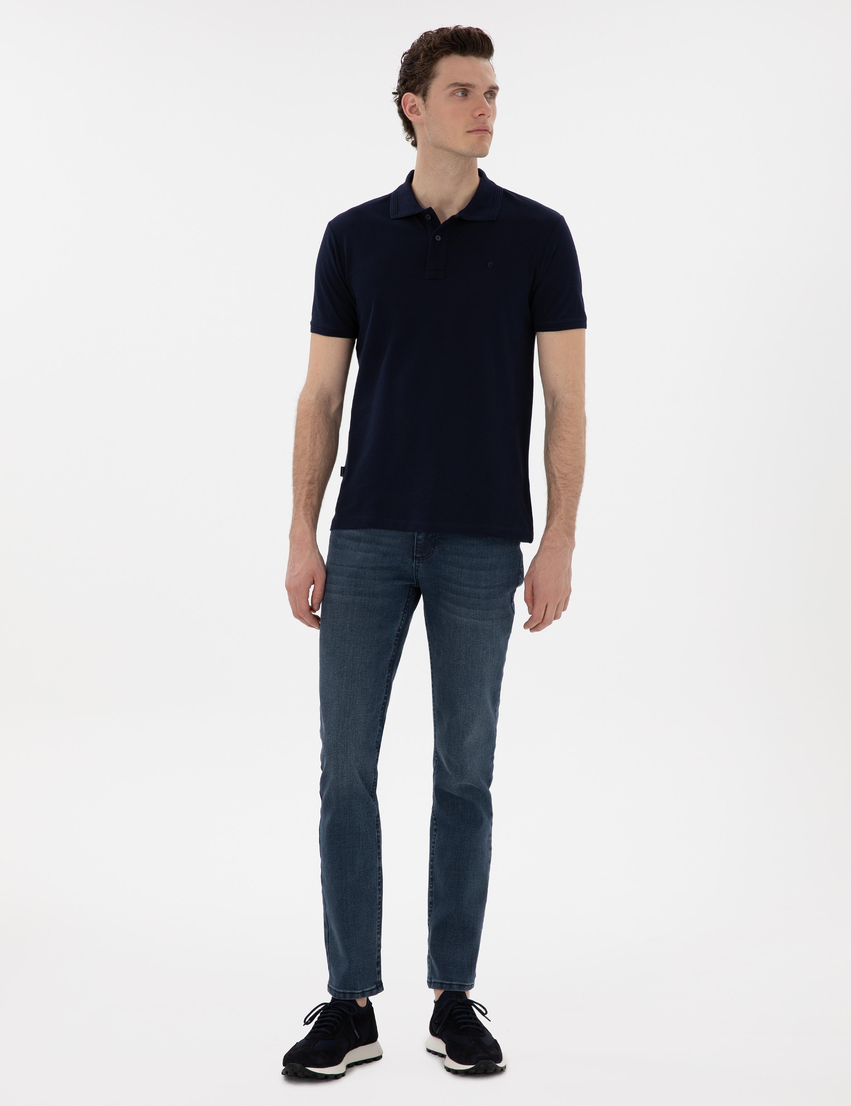 Lacivert Slim Fit Kıvrılmaz Polo Yaka Basic Tişört