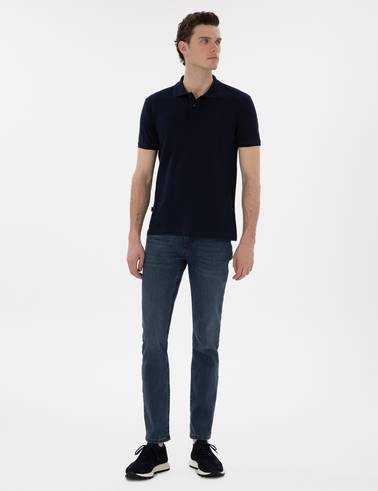 Lacivert Slim Fit Kıvrılmaz Polo Yaka Basic Tişört