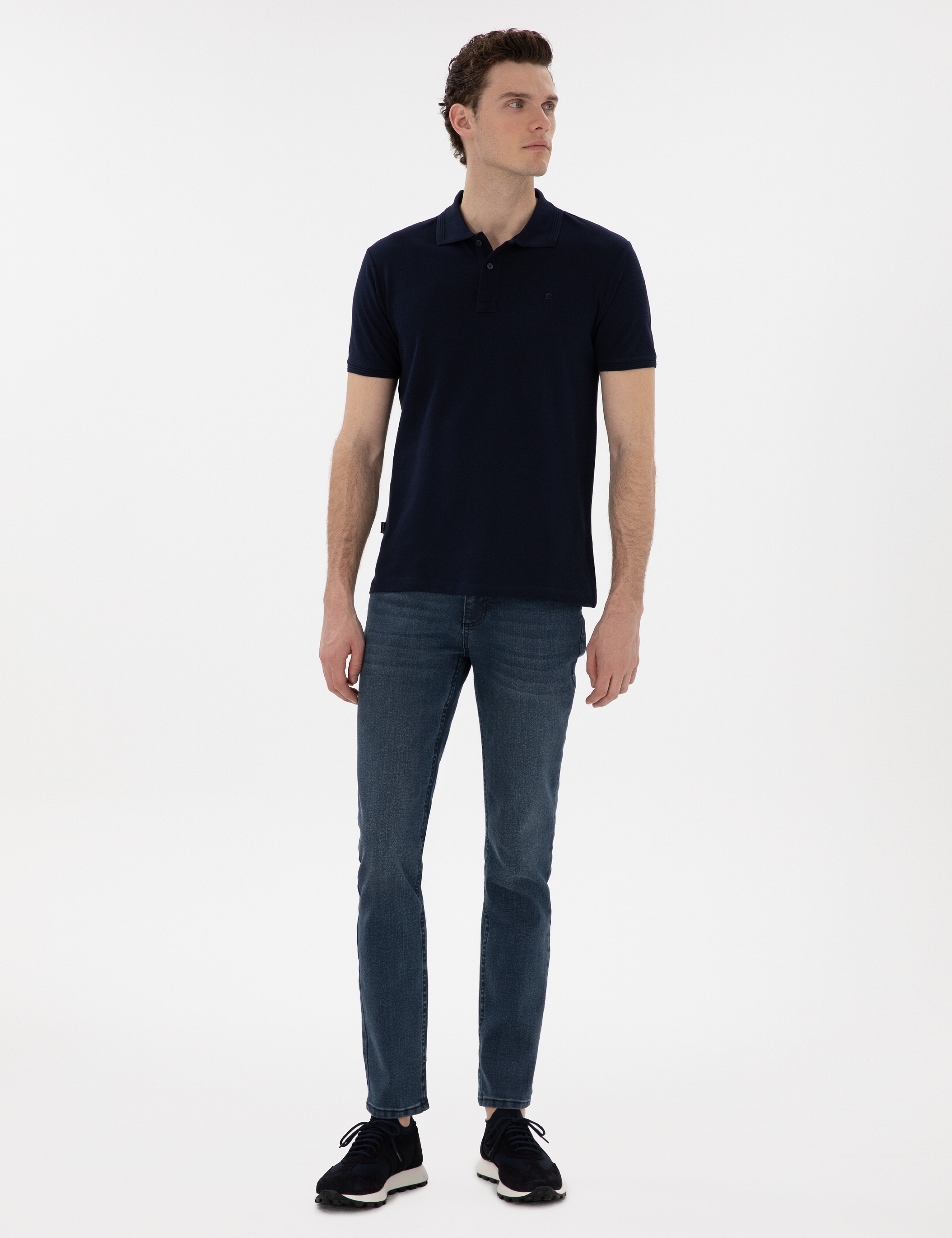 Lacivert Slim Fit Kıvrılmaz Polo Yaka Basic Tişört - Image 4