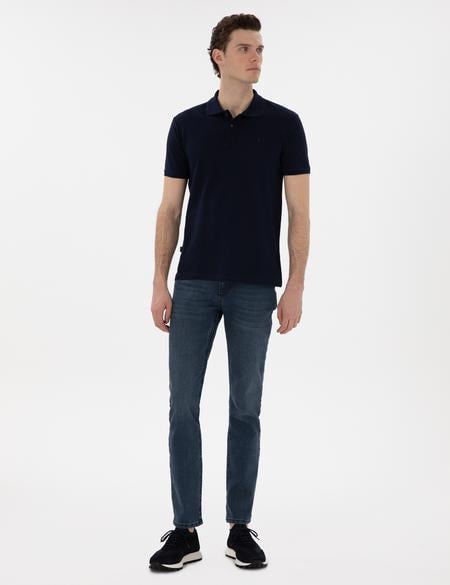 Lacivert Slim Fit Kıvrılmaz Polo Yaka Basic Tişört - 50302561053