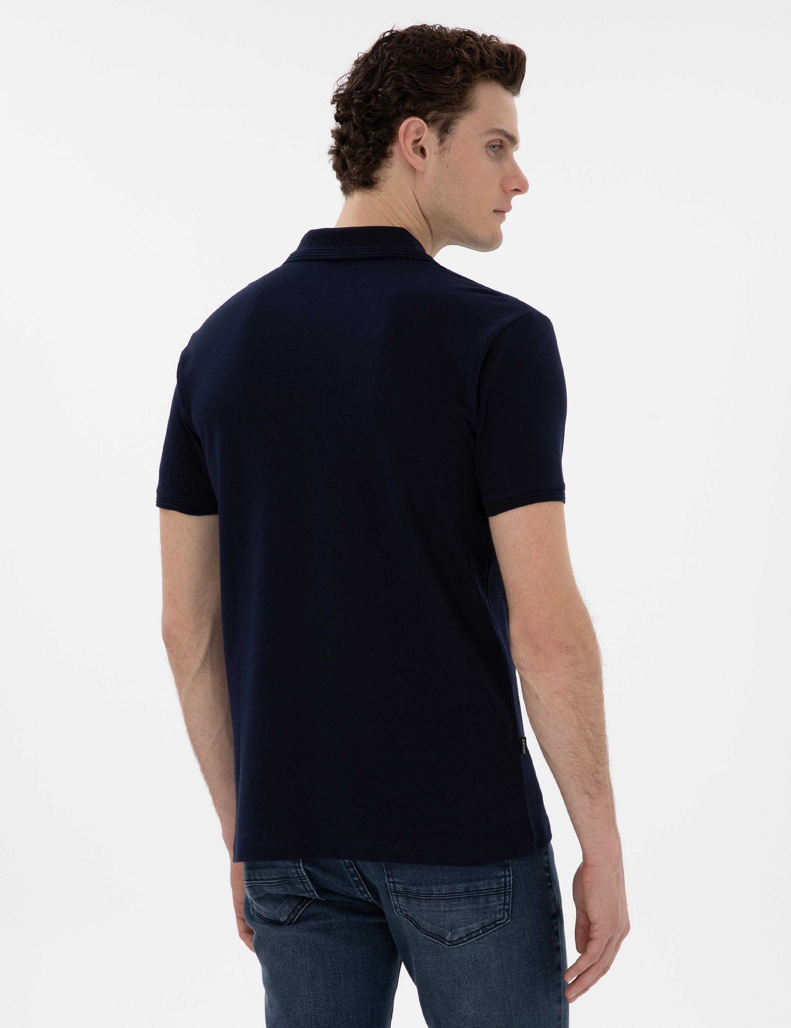 Lacivert Slim Fit Kıvrılmaz Polo Yaka Basic Tişört