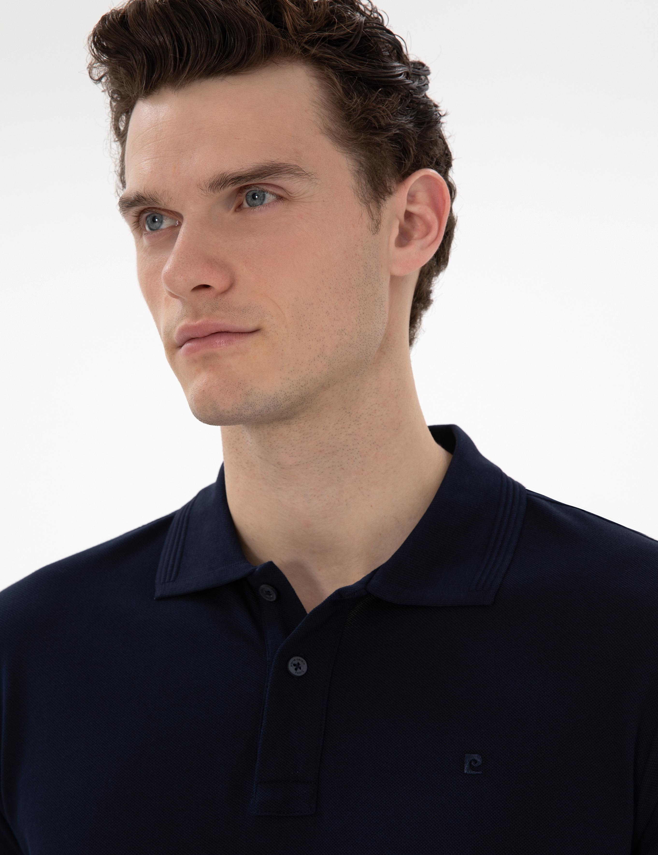 Lacivert Slim Fit Kıvrılmaz Polo Yaka Basic Tişört