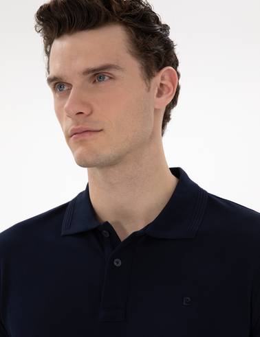 Lacivert Slim Fit Kıvrılmaz Polo Yaka Basic Tişört