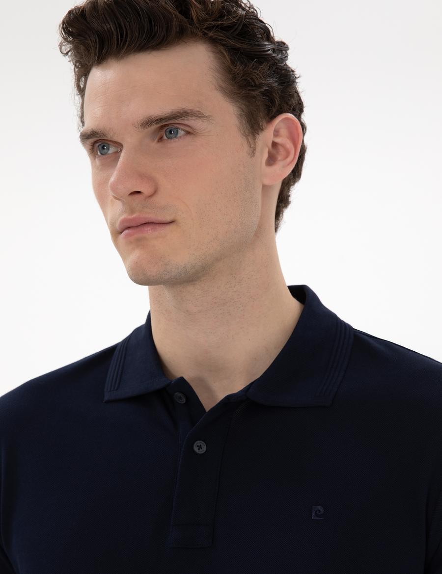 Lacivert Slim Fit Kıvrılmaz Polo Yaka Basic Tişört