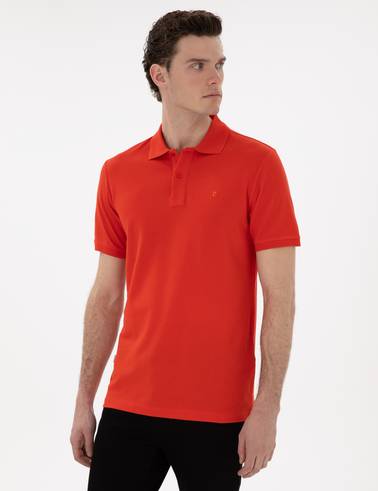 Kırmızı Slim Fit Kıvrılmaz Polo Yaka Basic Tişört