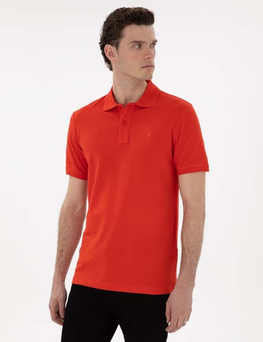 Kırmızı Slim Fit %100 Pamuk Kıvrılmaz Düğmeli Polo Yaka Basic Tişört