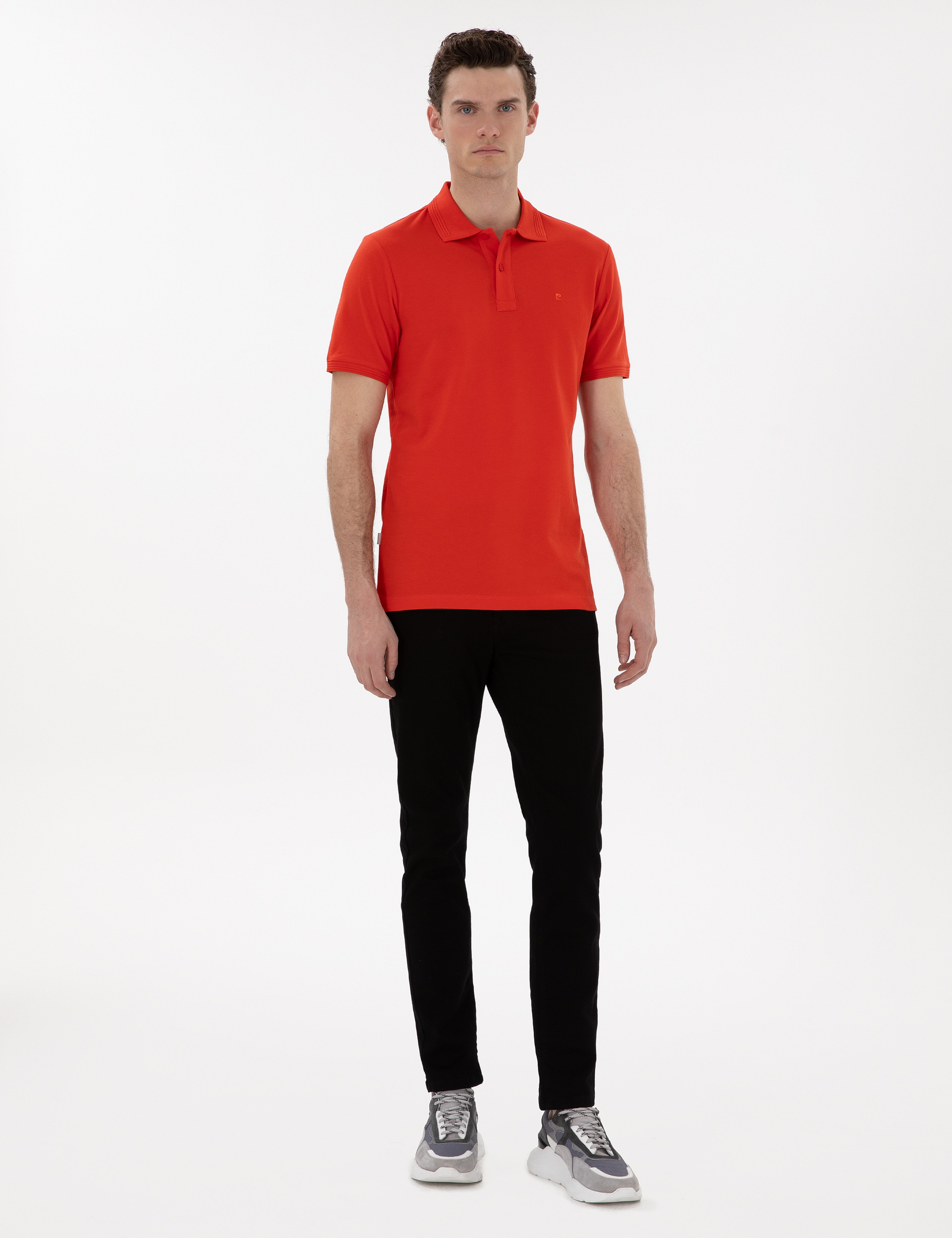 Kırmızı Slim Fit Kıvrılmaz Polo Yaka Basic Tişört