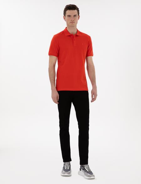 Kırmızı Slim Fit Kıvrılmaz Polo Yaka Basic Tişört - 50302561134