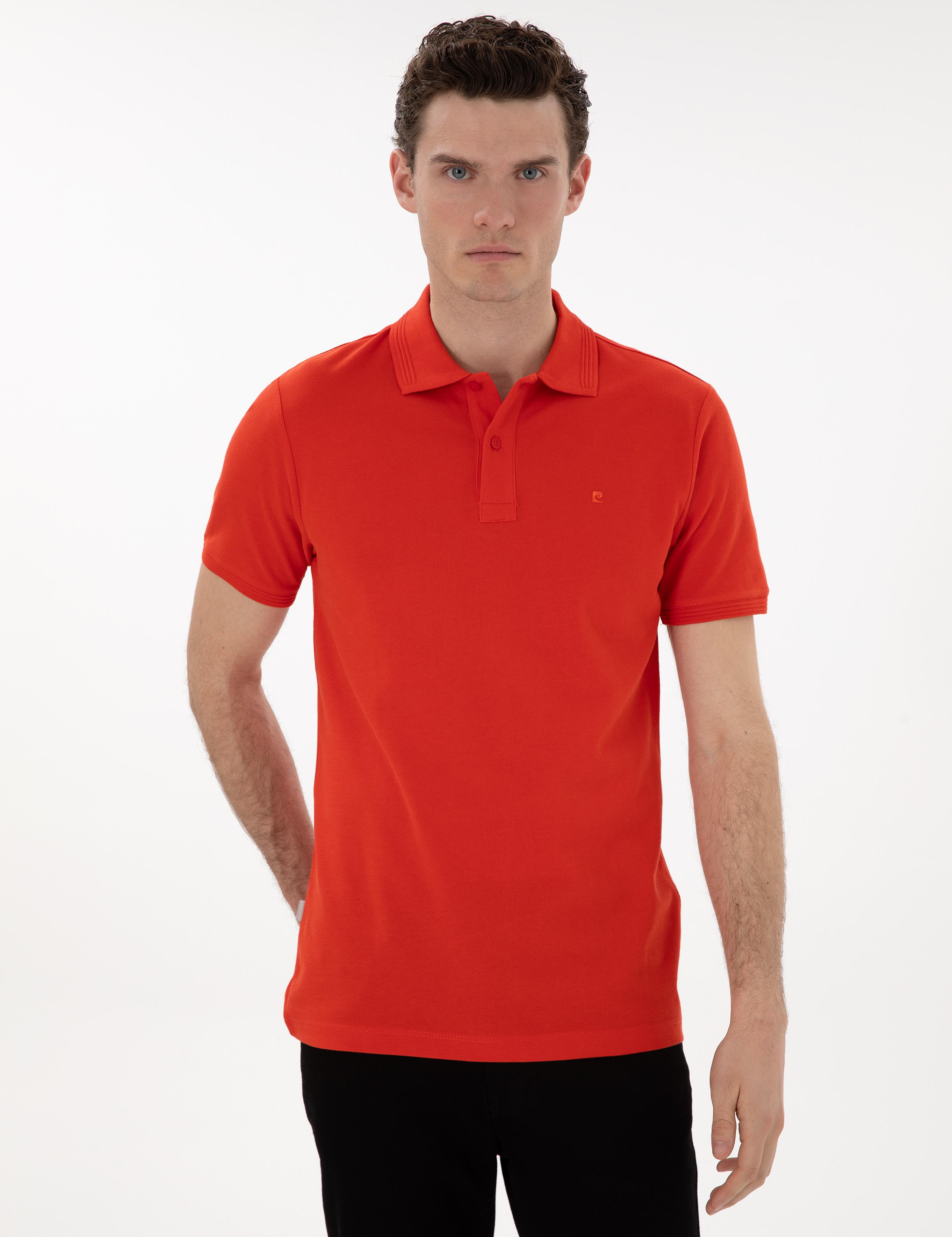 Kırmızı Slim Fit Kıvrılmaz Polo Yaka Basic Tişört