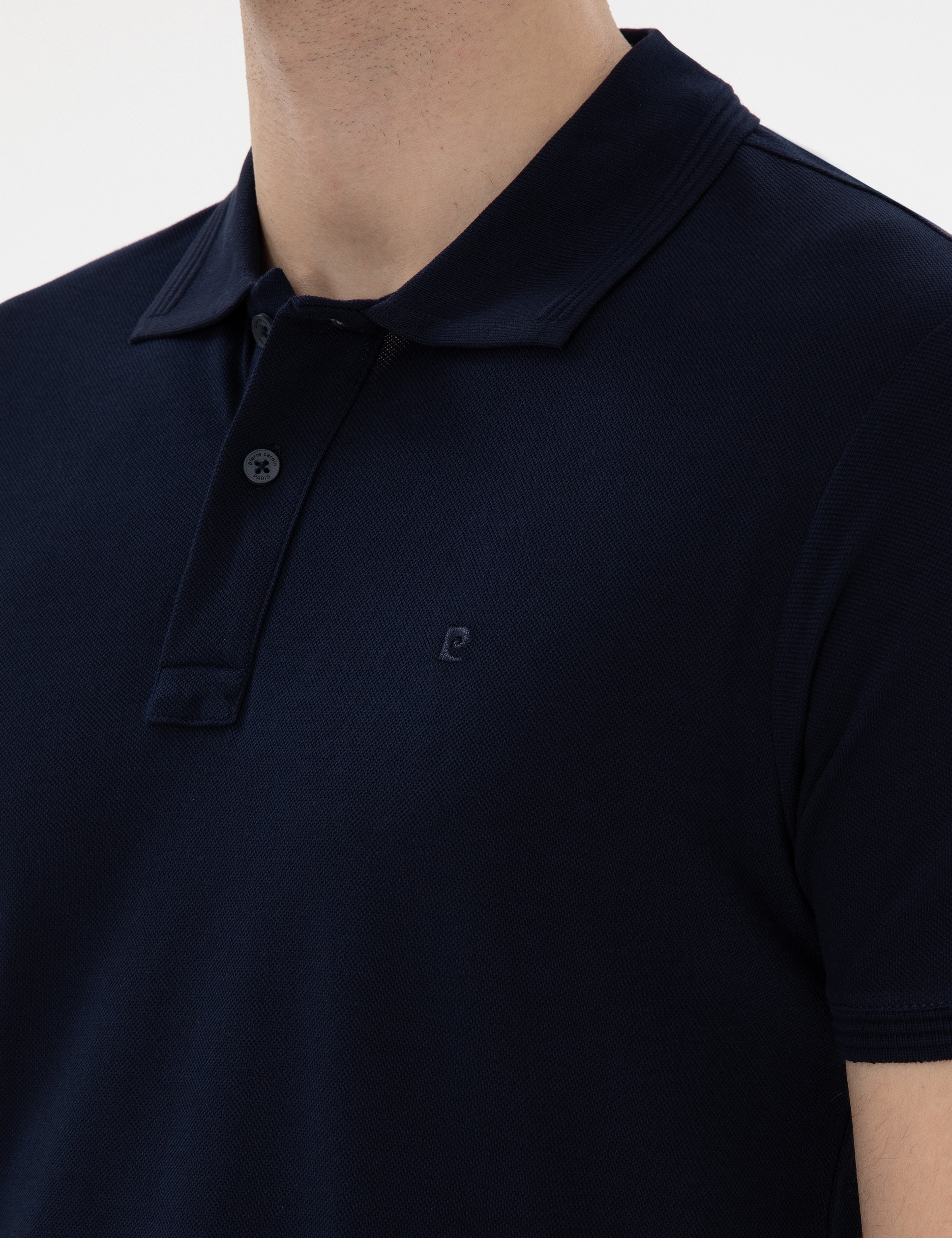 Lacivert Slim Fit Kıvrılmaz Polo Yaka Basic Tişört
