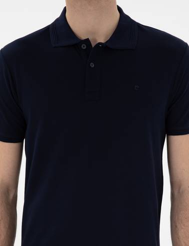 Lacivert Slim Fit Kıvrılmaz Polo Yaka Basic Tişört