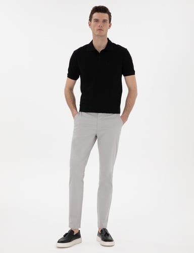 Açık Gri Slim Fit Basic Kanvas Pantolon