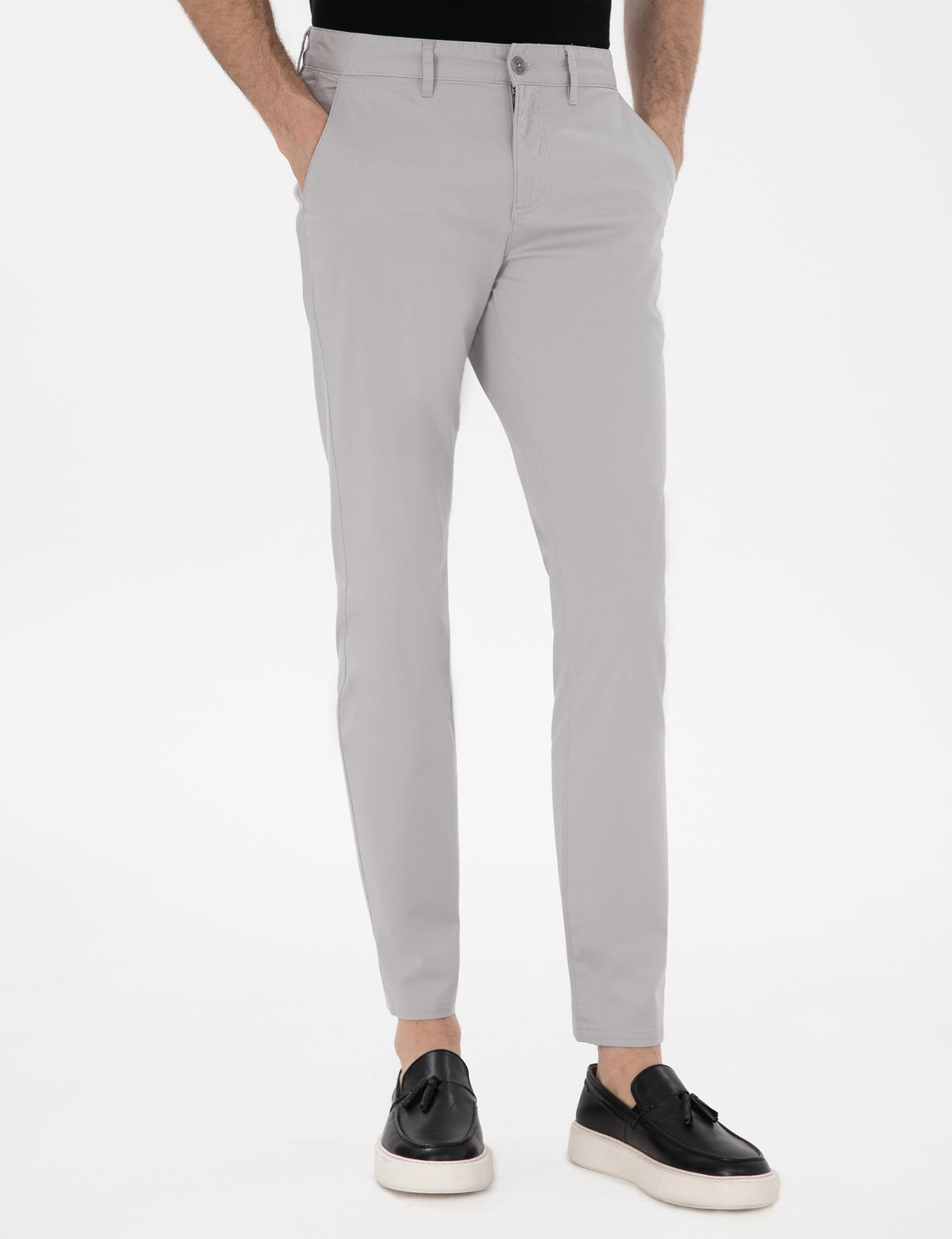 Açık Gri Slim Fit Yazlık Kanvas Pantolon - 50305450143