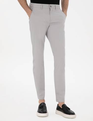 Açık Gri Slim Fit Yazlık Kanvas Pantolon