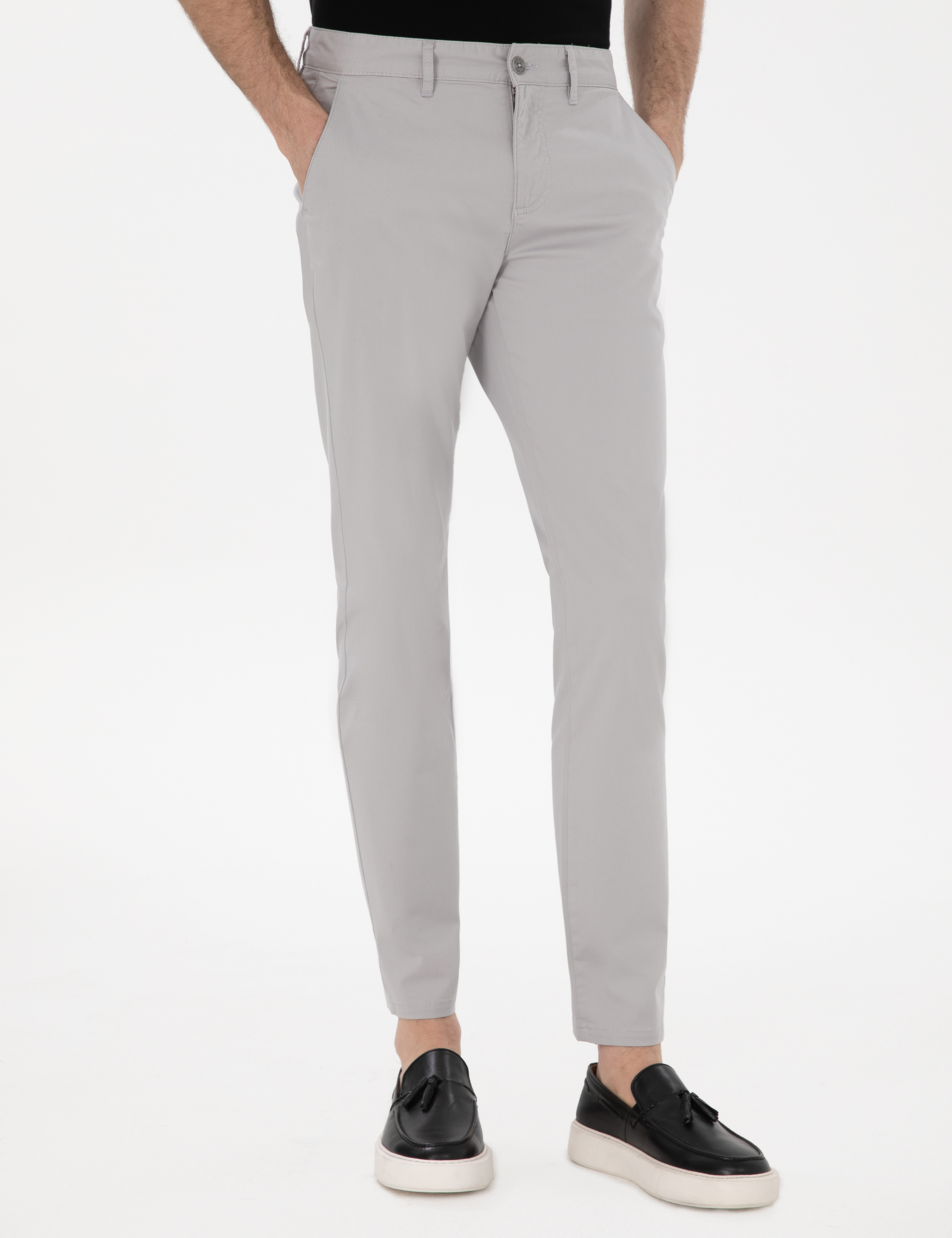 Açık Gri Slim Fit Yazlık Kanvas Pantolon