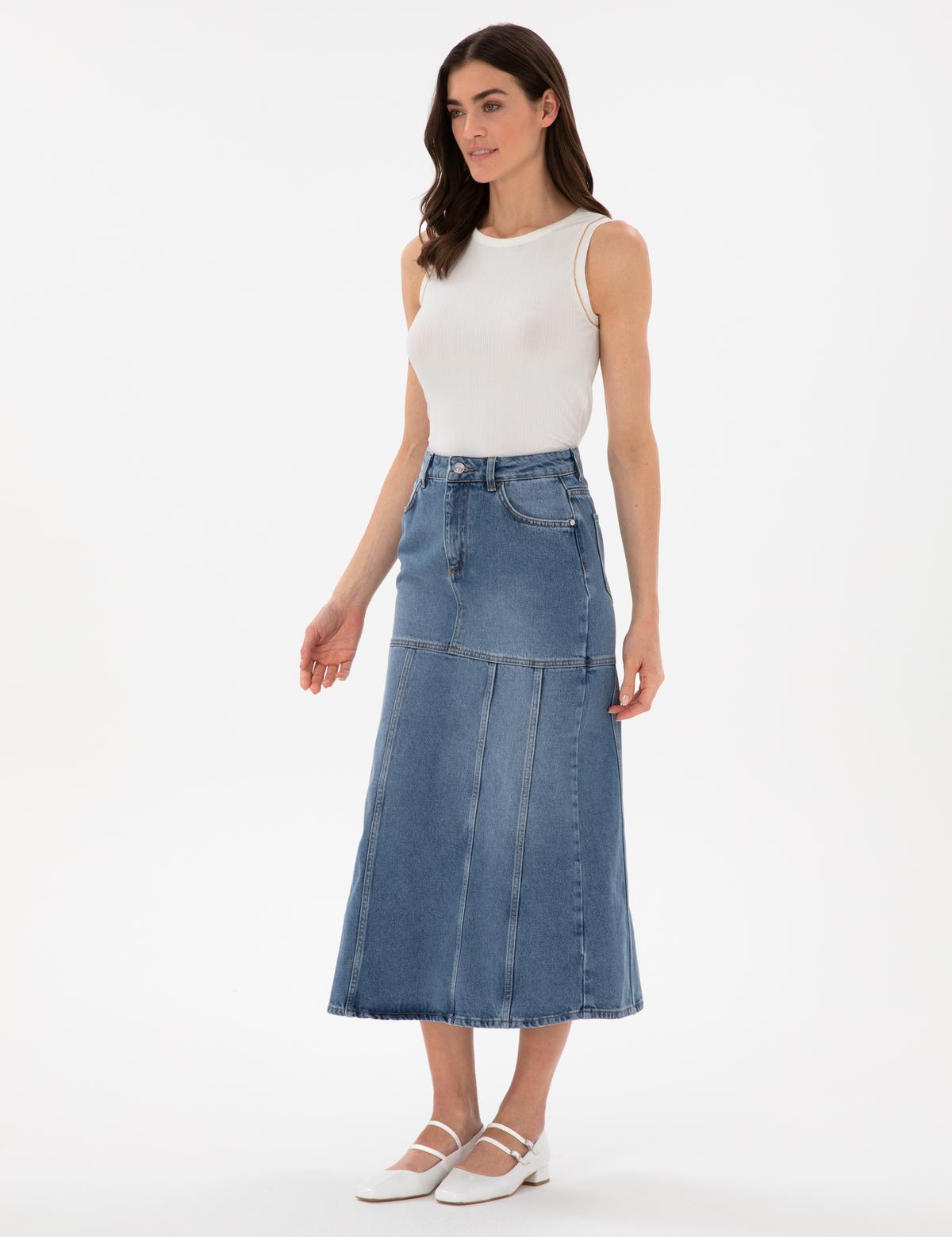 Mavi A Kesim Jean Etek - 50301321006