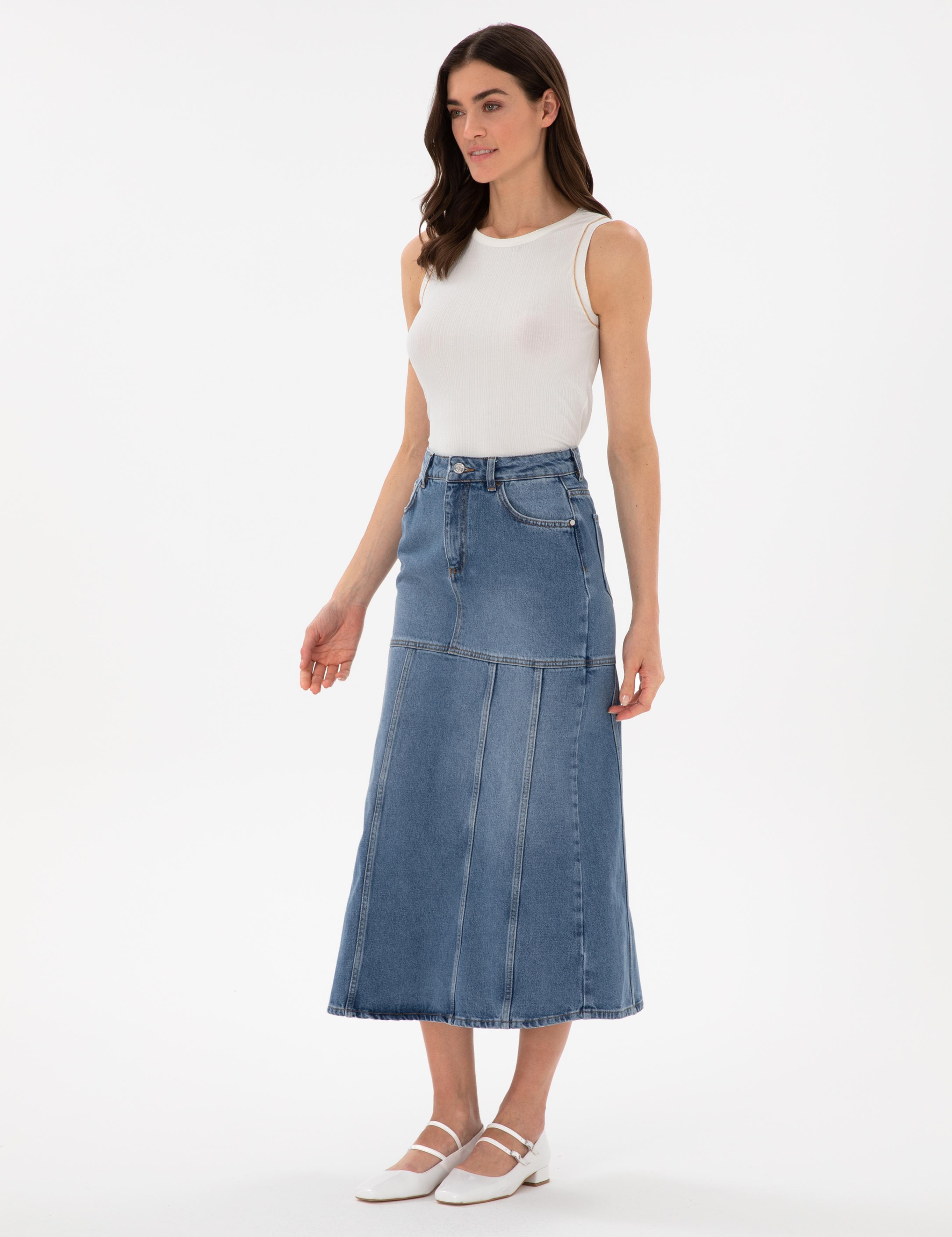 Mavi A Kesim Jean Etek