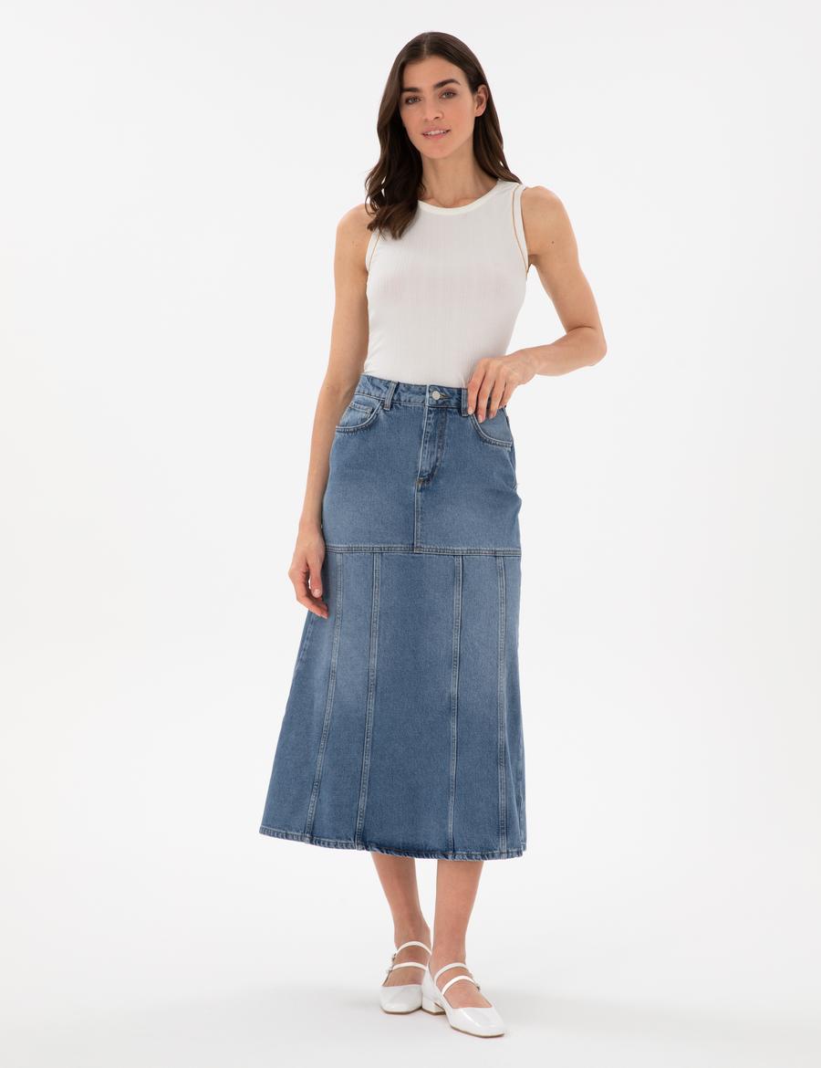 Mavi A Kesim Jean Etek