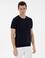 Lacivert Keten Karışımlı Regular Fit Bisiklet Yaka Triko Tişört