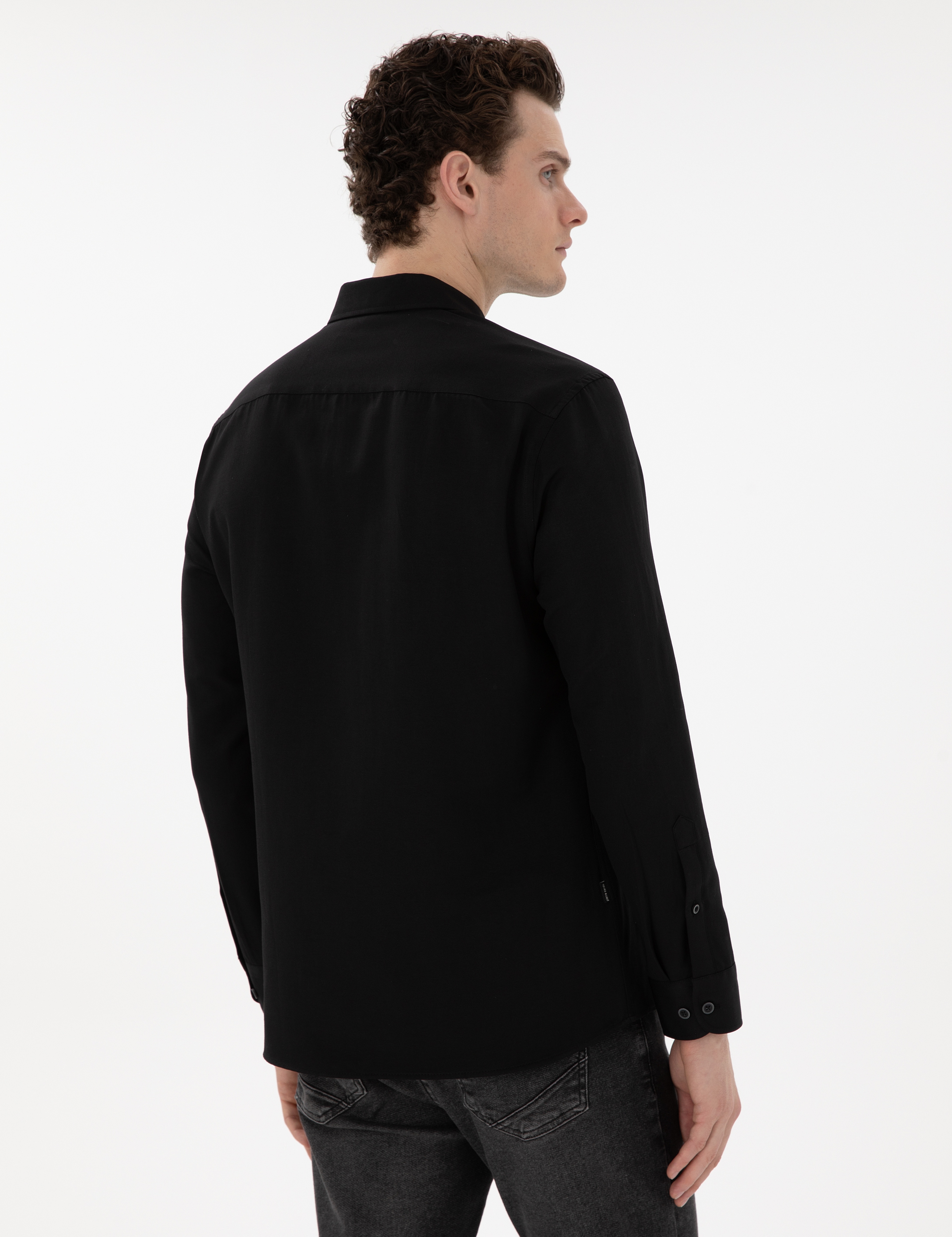 Siyah Regular Fit Uzun Kollu Gömlek - Image 5