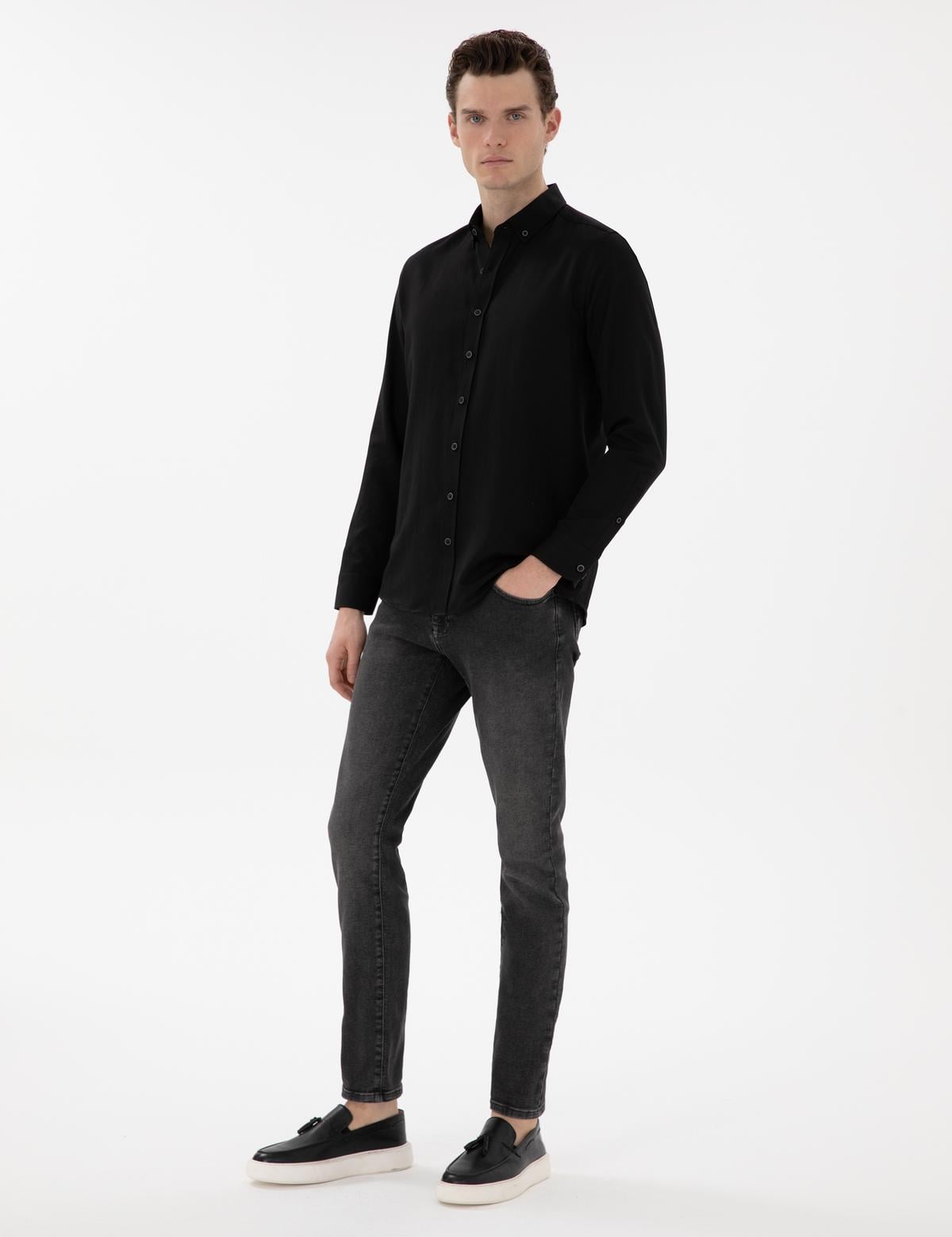 Siyah Regular Fit Uzun Kollu Gömlek - 50304764085