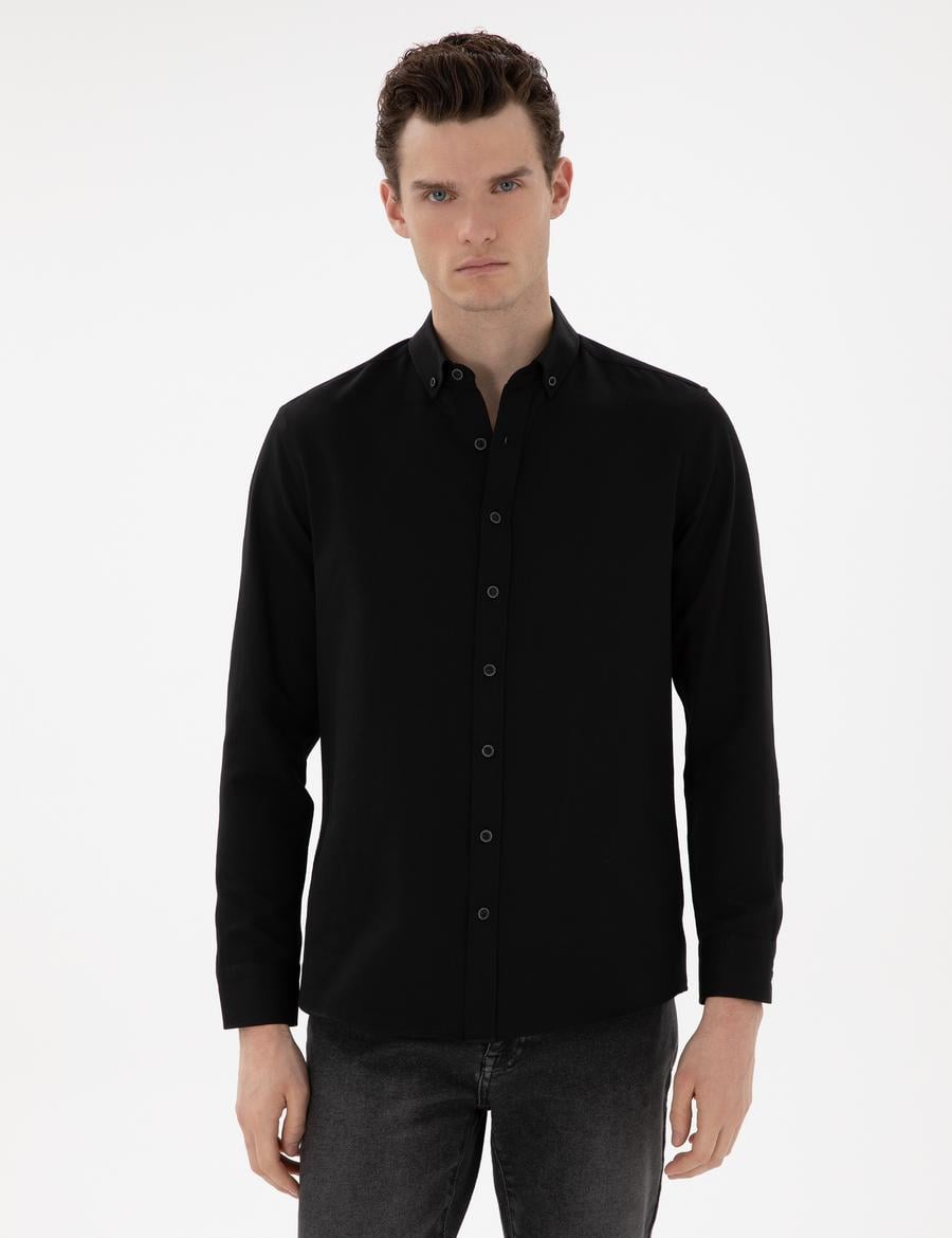 Siyah Regular Fit Uzun Kollu Gömlek