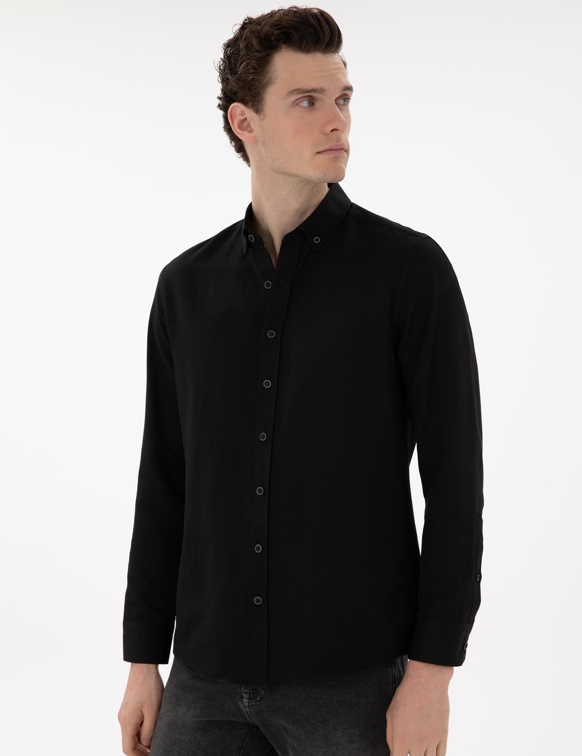 Siyah Regular Fit Uzun Kollu Gömlek - 50304764085